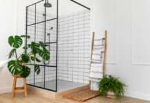 Bathroom interior design panels with plants