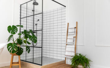 Bathroom interior design panels with plants